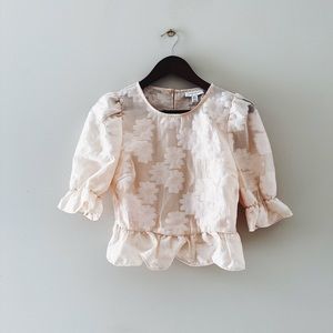Topshop • Ruffled Flower Texture Puff Short Sleeve Blouse